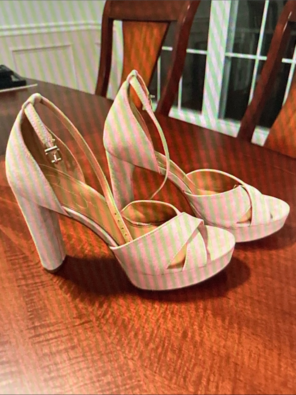 Women’s Cream Platform Block Heel Sandals with Ankle Strap